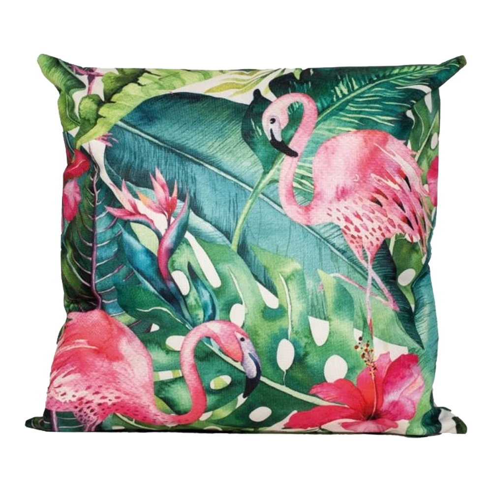 Buitenkussen Monstera/flamingo 45x45cm - Tuinkussen 3 Buitenkussen Monstera/flamingo 45x45cm - Tuinkussen