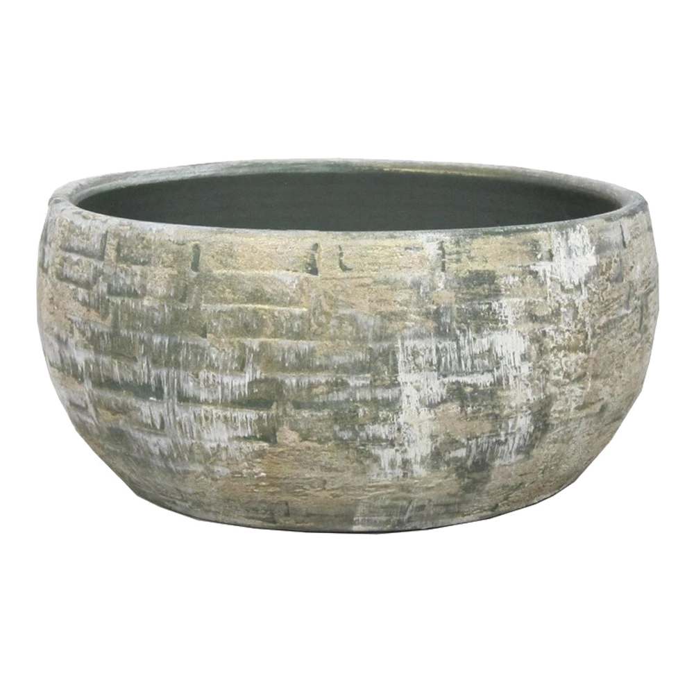 Plantenschaal Steef - D34 X H15cm - Creme Groen 3 Plantenschaal Steef - D34 X H15cm - Creme Groen