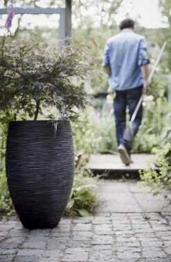 Capi Bloempot Hoog Nature Elegant Deluxe Rib NL - D38 X H58cm - Zwart -Pokon Winkel vaas elegant deluxe rib nl 40x60 zwart bloempot 7 8